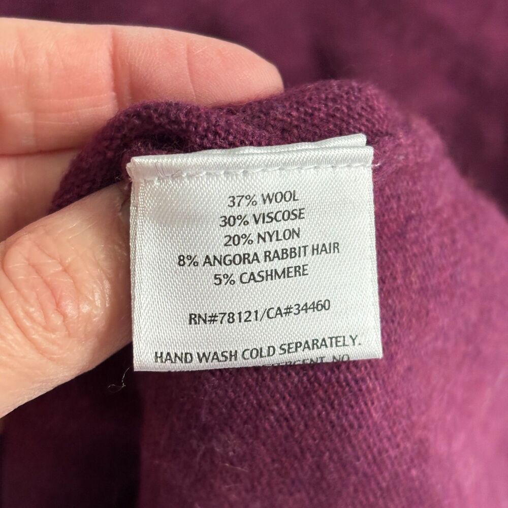 Eileen Fisher Wool Rabit Hair Cashmere Sweater Womens LP Burgundy V Neck Soft - Picture 4 of 6